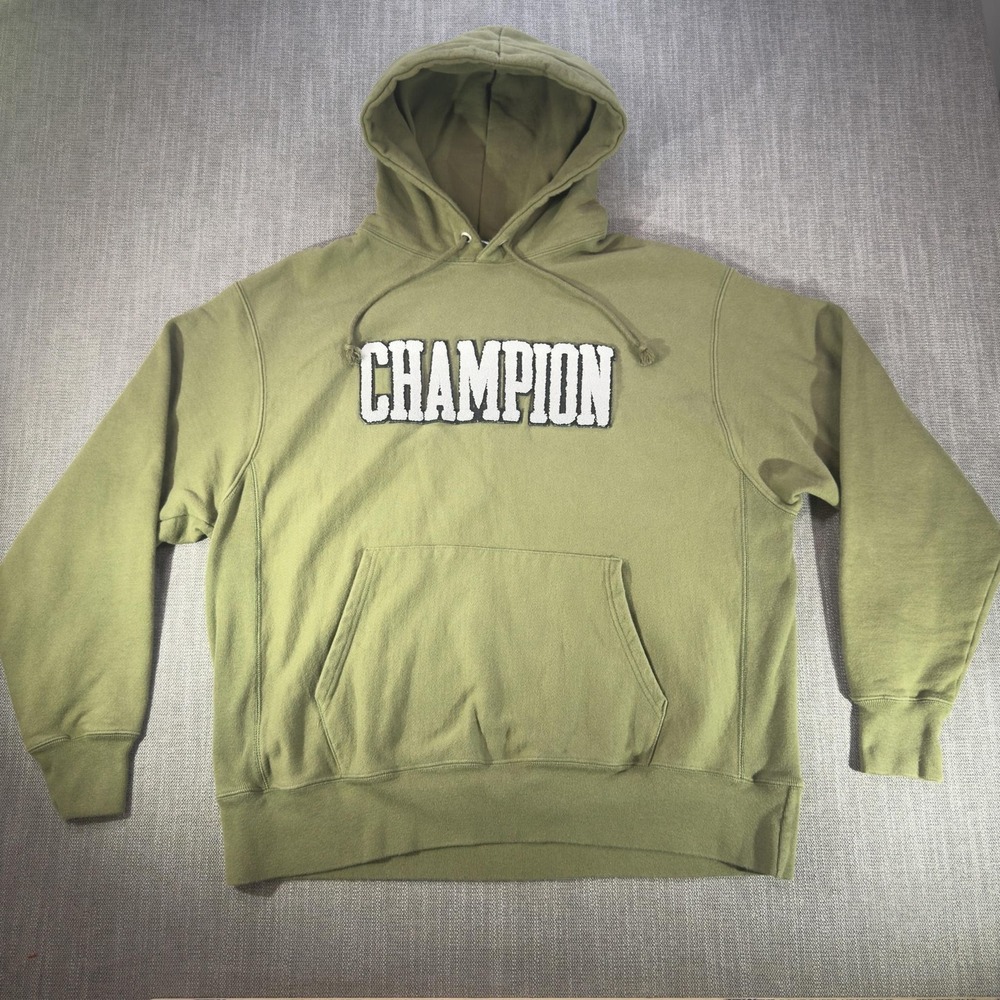 Champion Reverse Weave Sweatshirt Hoodie Mens XL Green Chenille Logo Fleece